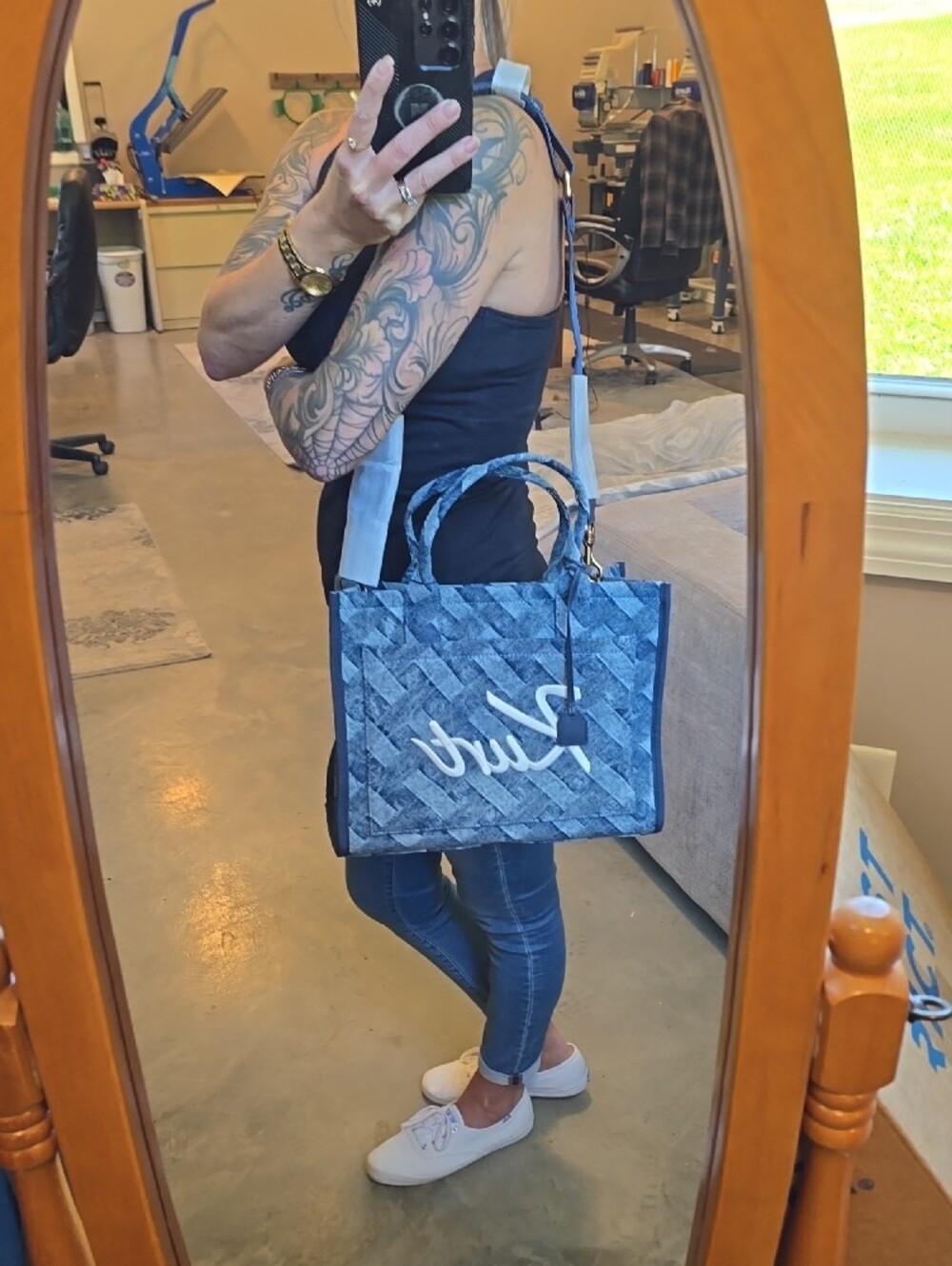 NWT Kurt Geiger Denim Blue Woven Tote with Script Logo - Picture 10 of 13